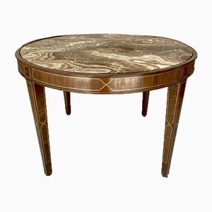 Circular Side Table in Wood with Lemongrass Marquetry Fillets-NOU-989479