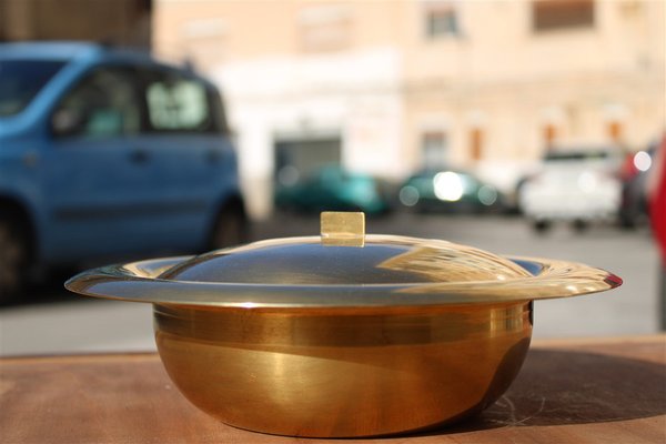 Circular Tobacco Box in Brass, Italy, 1950s-EH-1791719