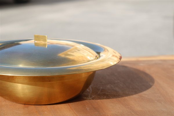 Circular Tobacco Box in Brass, Italy, 1950s-EH-1791719