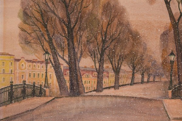 City with Snow, 1992, Watercolour on Paper-AOI-1312786