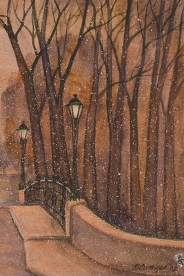 City with Snow, 1992, Watercolour on Paper-AOI-1312786