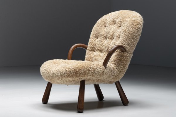 Clam Chair in Sheepskin attributed to Philip Arctander, Denmark, 1944-GW-1406997