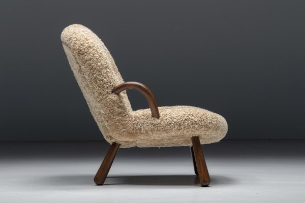 Clam Chair in Sheepskin attributed to Philip Arctander, Denmark, 1944-GW-1406997