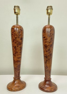 Classical Style Turned Burl Wood Table Lamps, 1970s, Set of 2-WZZ-1718236