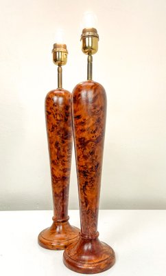 Classical Style Turned Burl Wood Table Lamps, 1970s, Set of 2-WZZ-1718236