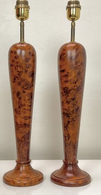 Classical Style Turned Burl Wood Table Lamps, 1970s, Set of 2-WZZ-1718236