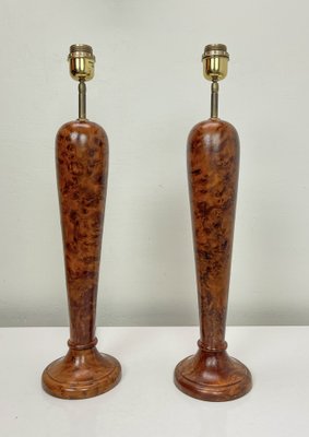 Classical Style Turned Burl Wood Table Lamps, 1970s, Set of 2-WZZ-1718236