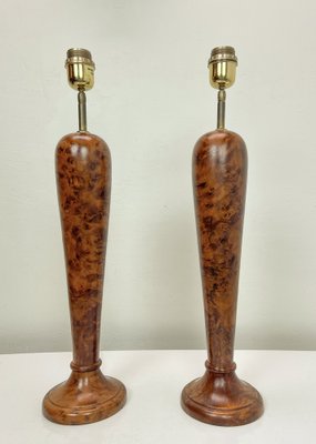 Classical Style Turned Burl Wood Table Lamps, 1970s, Set of 2-WZZ-1718236