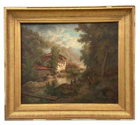 Claude Auguste Tamizier, Landscape with Figures, 19th Century, Oil on Canvas, Framed-QKG-1427338