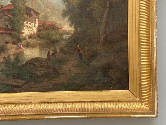 Claude Auguste Tamizier, Landscape with Figures, 19th Century, Oil on Canvas, Framed-QKG-1427338