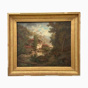 Claude Auguste Tamizier, Landscape with Figures, 19th Century, Oil on Canvas, Framed-QKG-1427338