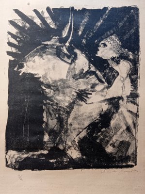 Claude Garache, Boy Riding a Bull, 1950s, Lithograph-NRC-1776909