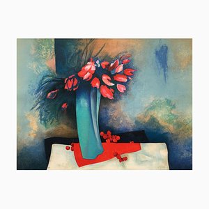 Claude Gaveau, Fleurs et Cerises, 1990, Lithograph-FMZ-1344823