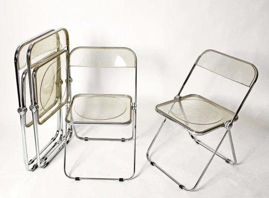 Clear Acrylic Glass Plia Folding Chairs by Giancarlo Piretti for Anonima Castelli, 1970, Set of 4-JDR-1125889