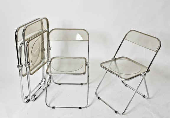 Clear Acrylic Glass Plia Folding Chairs by Giancarlo Piretti for Anonima Castelli, 1970, Set of 4-JDR-1125889