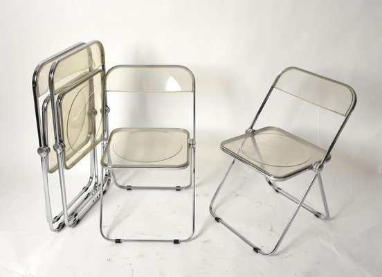 Clear Acrylic Glass Plia Folding Chairs by Giancarlo Piretti for Anonima Castelli, 1970, Set of 4-JDR-1125889