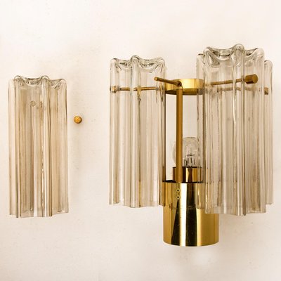 Clear Glass and Brass Wall Lights by J. T. Kalmar, Austria, 1960s, Set of 2-VDW-851168