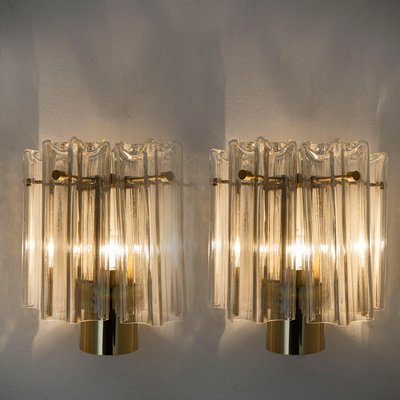 Clear Glass and Brass Wall Lights by J. T. Kalmar, Austria, 1960s, Set of 2-VDW-851168