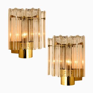 Clear Glass and Brass Wall Lights by J. T. Kalmar, Austria, 1960s, Set of 2-VDW-851168