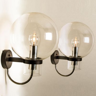 Clear Glass and Metal Wall Lamps by Glashütte Limburg, 1975s-VDW-1358396