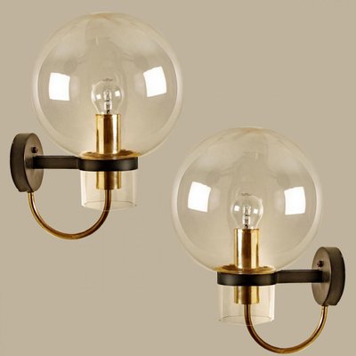 Clear Glass & Brass Wall Lamp attributed to Glashütte Limburg, 1975s-VDW-1407640