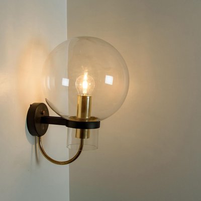 Clear Glass & Brass Wall Lamp attributed to Glashütte Limburg, 1975s-VDW-1407640