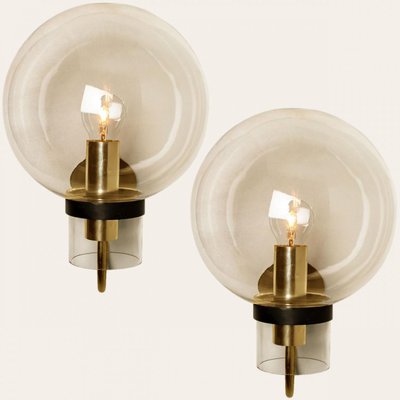 Clear Glass & Brass Wall Lamp attributed to Glashütte Limburg, 1975s-VDW-1407640