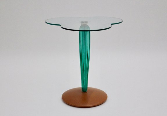 Clear Glass, Green Glass & Beech Clover Leaf Side Table, Italy, 1980s-NB-982732