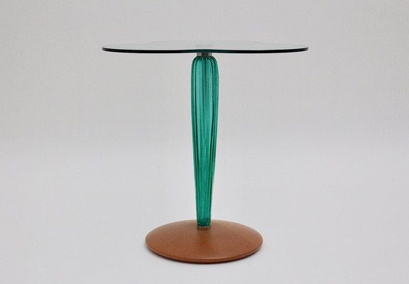 Clear Glass, Green Glass & Beech Clover Leaf Side Table, Italy, 1980s-NB-982732