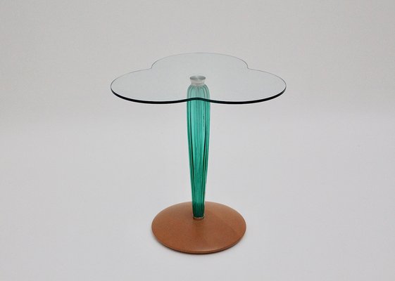 Clear Glass, Green Glass & Beech Clover Leaf Side Table, Italy, 1980s-NB-982732