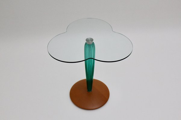 Clear Glass, Green Glass & Beech Clover Leaf Side Table, Italy, 1980s-NB-982732