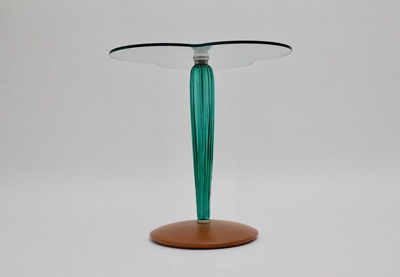 Clear Glass, Green Glass & Beech Clover Leaf Side Table, Italy, 1980s-NB-982732