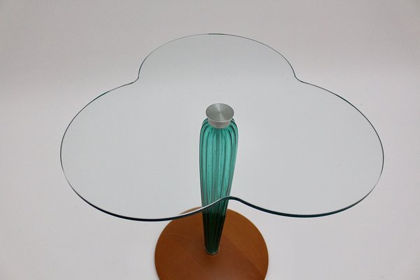 Clear Glass, Green Glass & Beech Clover Leaf Side Table, Italy, 1980s-NB-982732