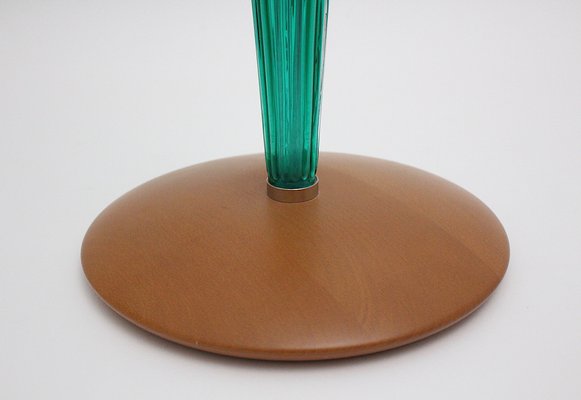 Clear Glass, Green Glass & Beech Clover Leaf Side Table, Italy, 1980s-NB-982732