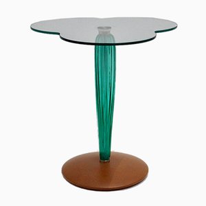 Clear Glass, Green Glass & Beech Clover Leaf Side Table, Italy, 1980s-NB-982732