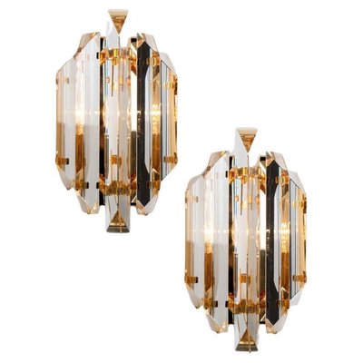 Clear Gold Glass Brass Sconces in the style of Venini, 1970s, Set of 2-VDW-1704093