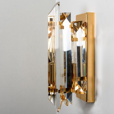 Clear Gold Glass Brass Sconces in the style of Venini, 1970s, Set of 2-VDW-1704093