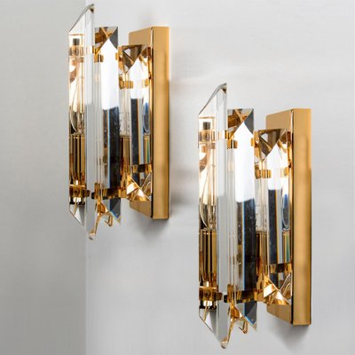 Clear Gold Glass Brass Sconces in the style of Venini, 1970s, Set of 2-VDW-1704093