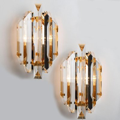 Clear Gold Glass Brass Sconces in the style of Venini, 1970s, Set of 2-VDW-1704093