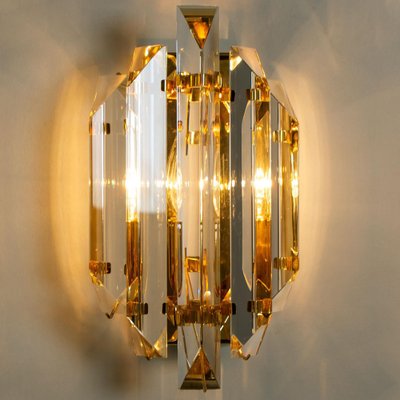 Clear Gold Glass Brass Sconces in the style of Venini, 1970s, Set of 2-VDW-1704093