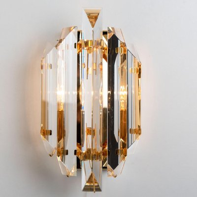 Clear Gold Glass Brass Sconces in the style of Venini, 1970s, Set of 2-VDW-1704093