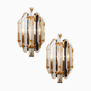 Clear Gold Glass Brass Sconces in the style of Venini, 1970s, Set of 2-VDW-1704093