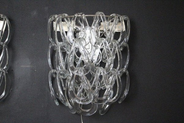 Clear Murano Glass Wall Lights by Angelo Mangiarotti for Vistosi, 1970s, Set of 2-YF-1420550