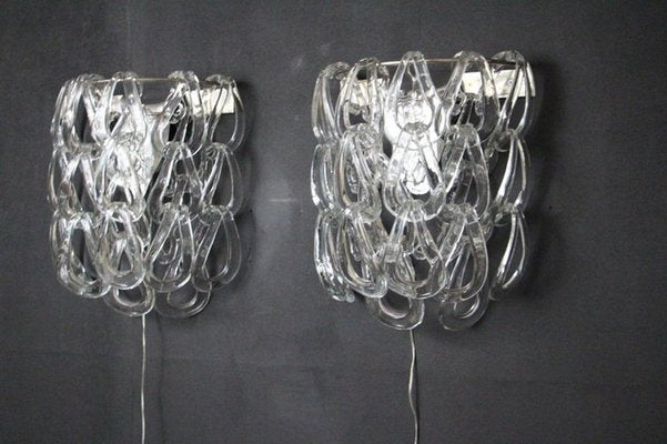 Clear Murano Glass Wall Lights by Angelo Mangiarotti for Vistosi, 1970s, Set of 2-YF-1420550