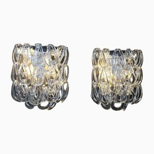 Clear Murano Glass Wall Lights by Angelo Mangiarotti for Vistosi, 1970s, Set of 2-YF-1420550