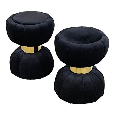 Clessidra Poufs in Black Velvet, 1990s, Set of 2-BEW-1789184