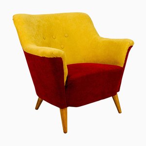 Club Armchair in Red and Yellow, 1930s-TZ-732159