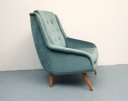 Club Chair in Blue in Velour, 1950s-PF-1369461