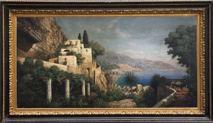 Coast Landscape Painting, Posillipo School, Italy, Oil on Canvas, Framed-YUW-1299403