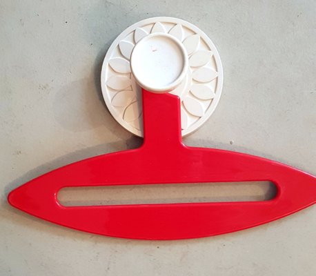 Coat Hooks with Straps in Red and White, 1970s, Set of 9-QDP-752930